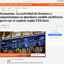 Economa.- La actividad de fusiones y adquisiciones se mantiene estable en febrero pero cae el capital, segn TTR Data